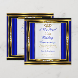Invitation 50e anniversaire du Mariage Royal Blue Gold Crown 