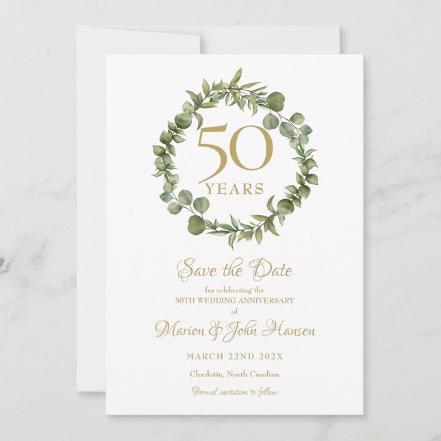Invitation 50e anniversaire du Mariage Sauvez la date Garland (Devant)