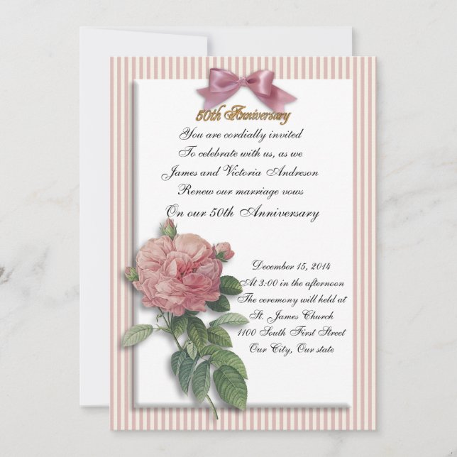 Invitation 50e anniversaire du Mariage vow renouvellement ros (Devant)