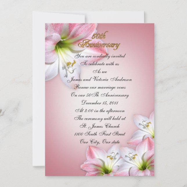 Invitation 50e anniversaire du Mariage vow renouvellement ros (Devant)