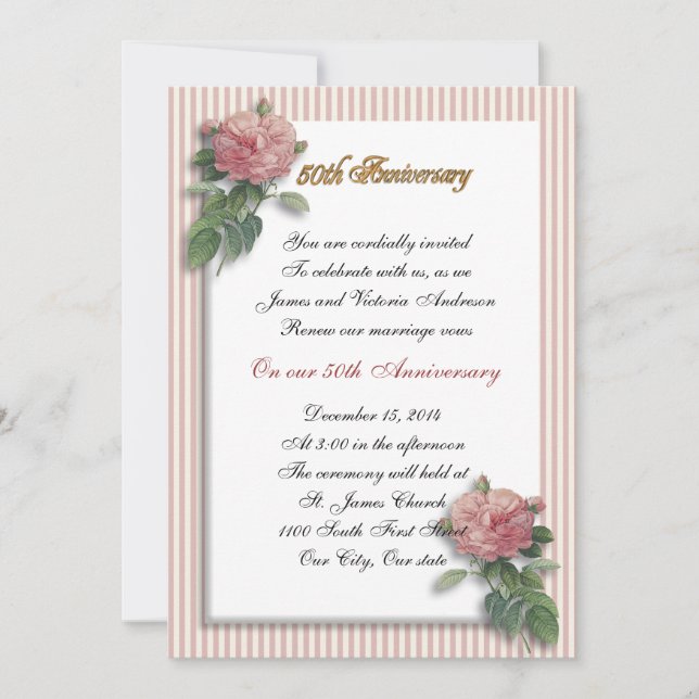 Invitation 50e anniversaire du Mariage vow renouvellement ros (Devant)