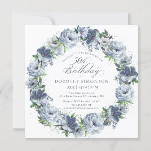 Invitation 50e anniversaire Dusty Blue Flower Wreath