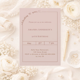 Invitation 50e anniversaire dusty blush rose simple moderne