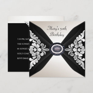 Invitation 50e Anniversaire Élégant Noir Blanc Jewel 2