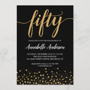 Invitation 50e anniversaire Elegant Noir Confetti Script