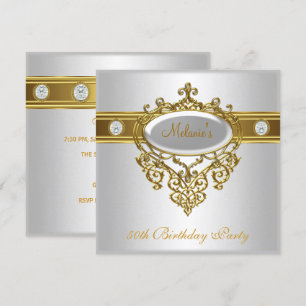 Invitation 50e anniversaire Elégante dentelle blanche or diam