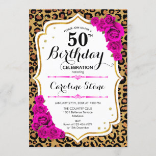 Invitation 50e anniversaire - Empreinte de léopard d'or rose