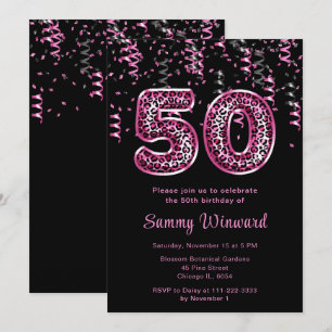 Invitation 50e anniversaire Empreintes de léopard ballons ave