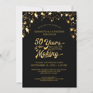 Invitation 50e Anniversaire Étoiles Noir & Or 50 ANS