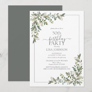 Invitation 50e anniversaire Eucalyptus Sage Vert Botanique