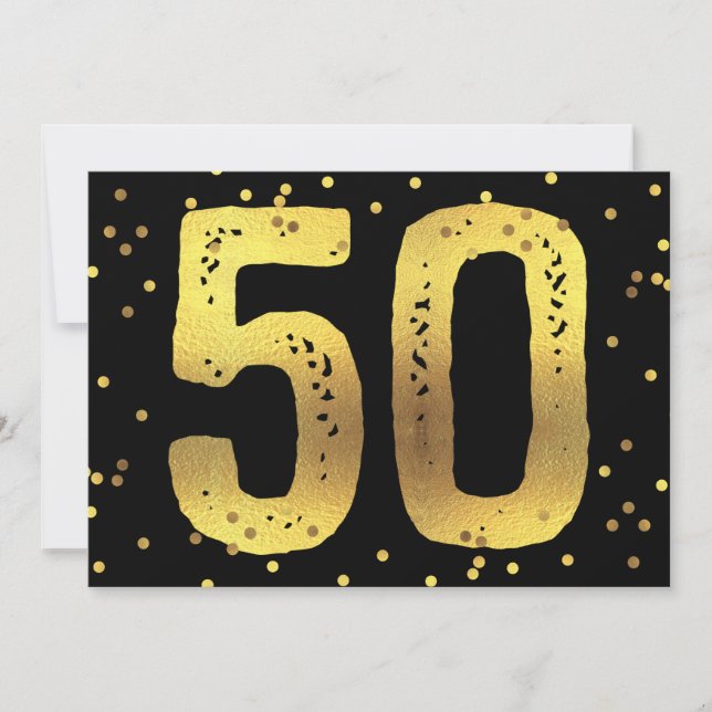 Invitation 50e anniversaire Faux Gold Foil Confetti Noir (Devant)