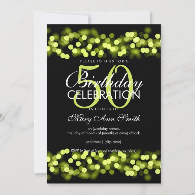 Invitation 50e anniversaire Faux Green Hollywood Glam (Devant)