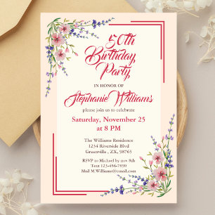 Invitation 50e anniversaire femme Fête Florale Elégante front