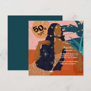 Invitation 50e Anniversaire Fête Belle Lady Palm Feuilles Inv