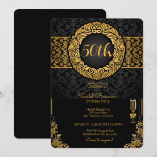 Invitation 50e anniversaire fête Black & Gold Elegant Anniver