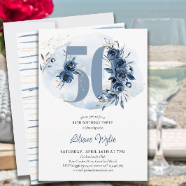 Invitation 50e anniversaire Fête Côte Bleu Floral Numéro 50