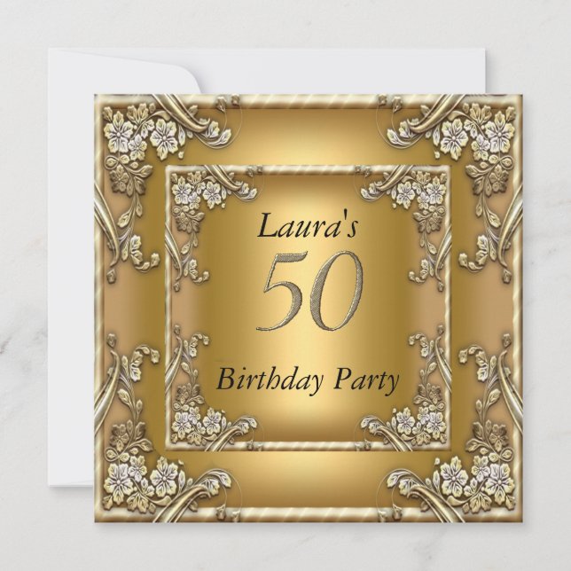 Invitation 50e Anniversaire fête d'anniversaire Gold Invitati (Devant)