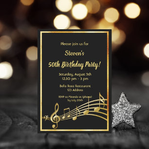 Invitation 50e anniversaire fête de l'or noir notes de musiqu