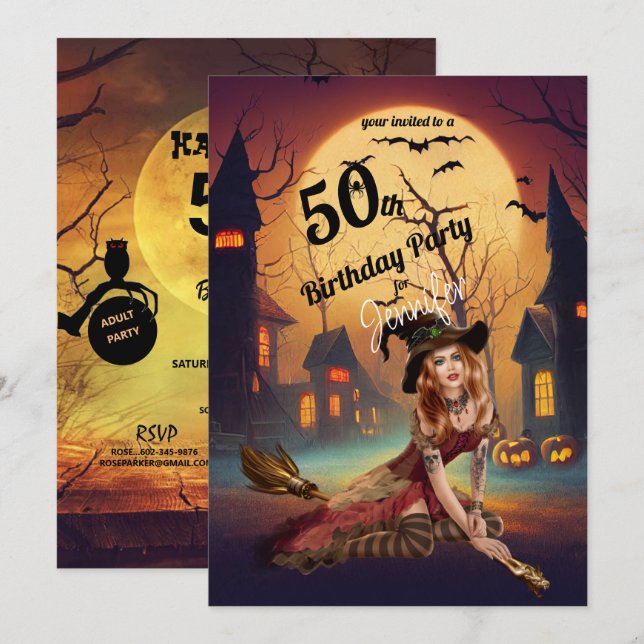 Invitation 50e anniversaire Fête d'Halloween Éffrayant (Devant / Derrière)