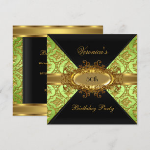 Invitation 50e Anniversaire Fête Lime Vert Or Noir Damas