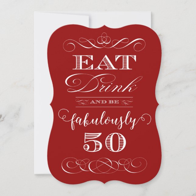 Invitation 50e Anniversaire Fête Mange Boire et être Fabuleme (Devant)