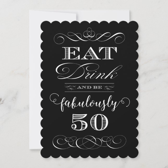 Invitation 50e Anniversaire Fête Mange Boire et être Fabuleme (Devant)