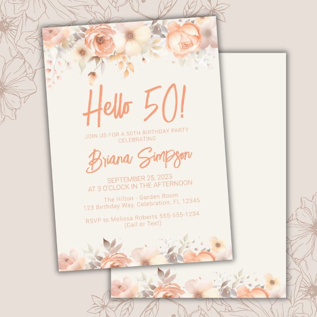 Invitation 50e anniversaire fête Peach Ivory Floral (Créateur téléchargé)
