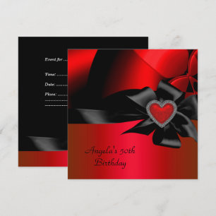 Invitation 50e Anniversaire Fête Rouge Argent Abstrait Noir