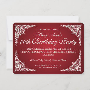 Invitation 50e anniversaire fête Vintage perlées rouge