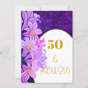 Invitation 50e Anniversaire Fleur Pourpre Or Tendance