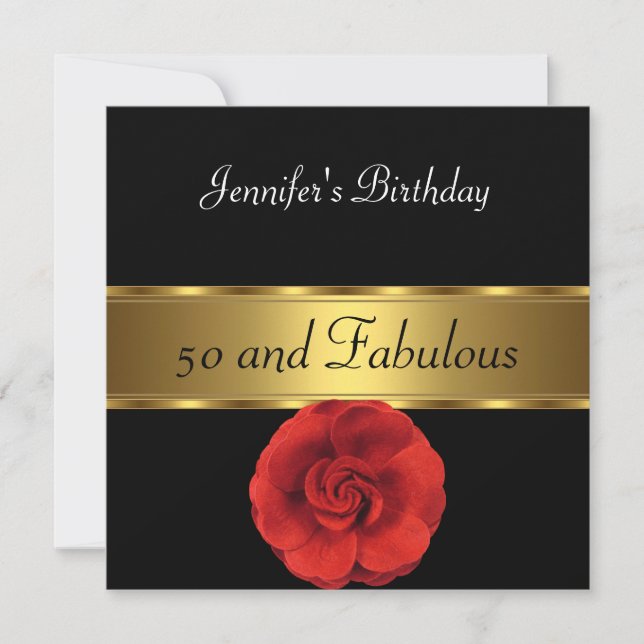 Invitation 50e anniversaire Fleur Rouge Black Gold Fabulous (Devant)