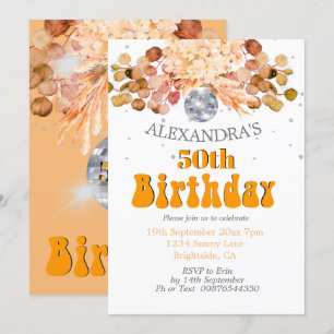 Invitation 50e anniversaire Floral Orange Disco Ball