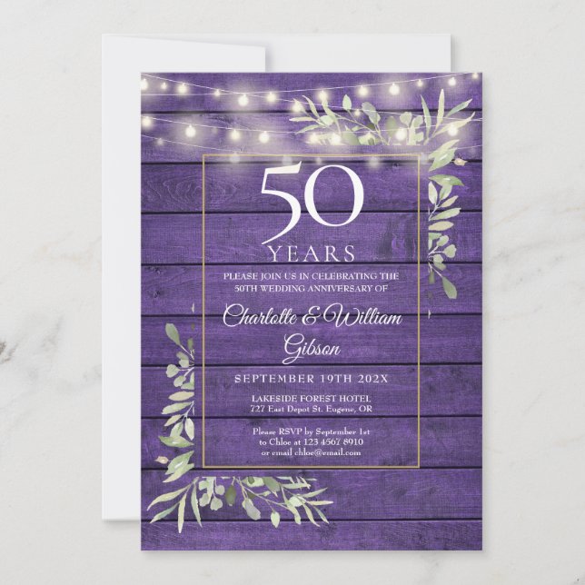 Invitation 50e anniversaire Floral String lumières Purple Woo (Devant)