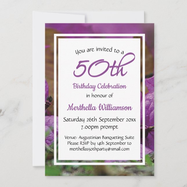 Invitation 50e anniversaire Floral violet personnalisé (Devant)