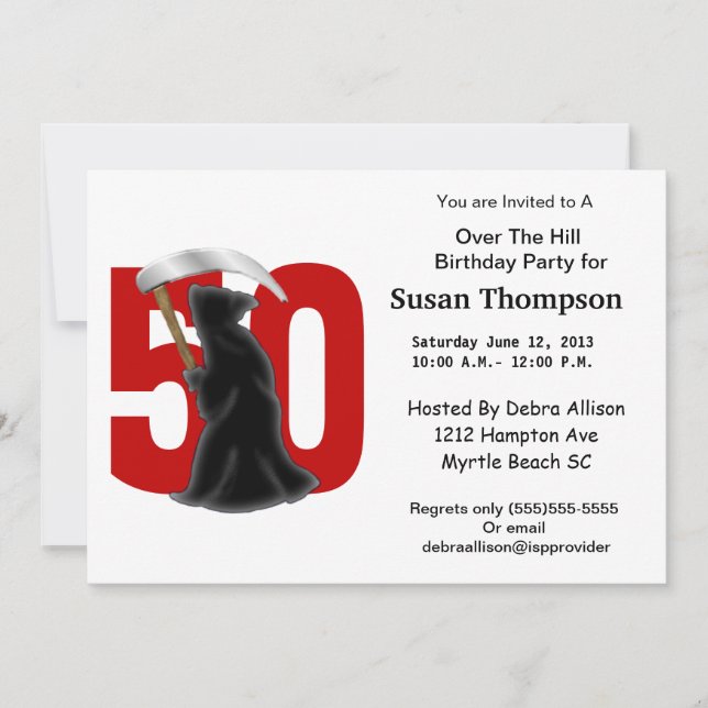 Invitation 50e anniversaire Funny Grim Reaper (Devant)