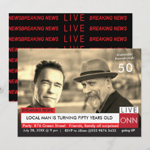 Invitation 50e anniversaire Funny TV News Arnold Schwarzenegg
