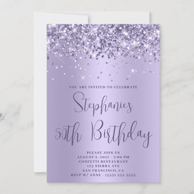 Invitation 50e anniversaire Glittery Light Lavender Ombre (Devant)