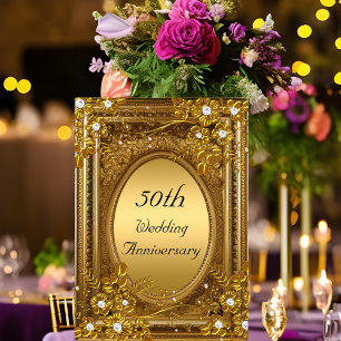 Invitation 50e Anniversaire Gold Diamond Floral Antique Frame