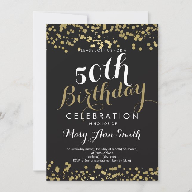 Invitation 50e Anniversaire Gold Foil Look Confetti (Devant)