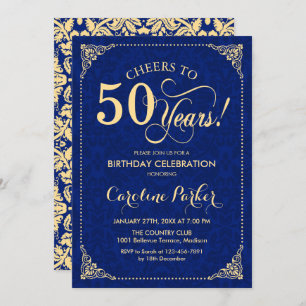 Invitation 50e anniversaire - Gold Navy Damask