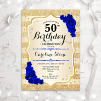 50e anniversaire - Gold Stripes Royal Blue Roses