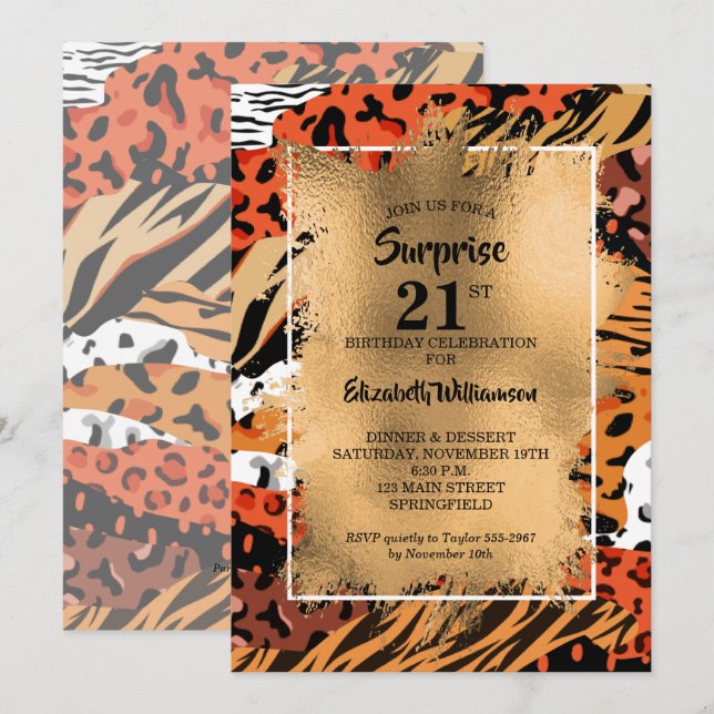 Invitation 50e anniversaire Gold Wild Poster de animal (Devant / Derrière)