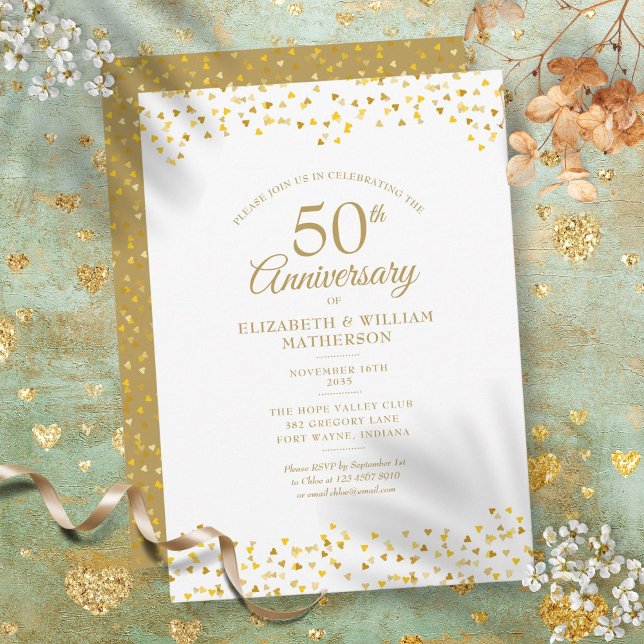 Invitation 50e Anniversaire Golden Love Hearts (50th Anniversary Golden Love Hearts Invitation)