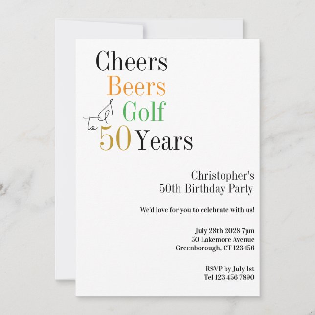 Invitation 50e Anniversaire Golf Cheers Bières Mini Fête (Devant)