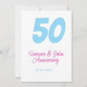 Invitation 50e anniversaire gras bleu rose nom date élégant