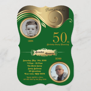 Invitation 50e,Anniversaire Homme de tous âges, art déco, or 