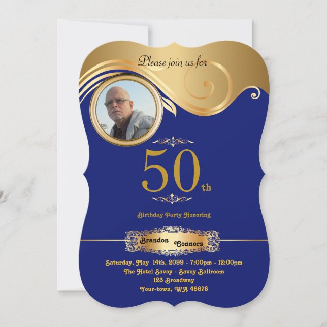 Invitation 50e, Anniversaire Homme de tout âge, art déco, Mar (Devant)