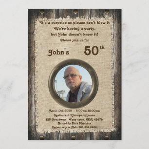 Invitation 50e, Anniversaire homme, n'importe quel âge, bois,