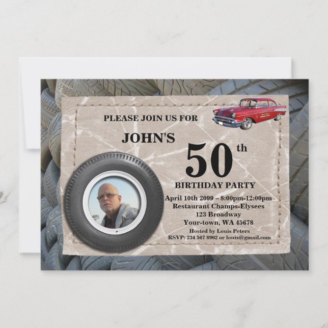 Invitation 50e, Anniversaire Homme photo, n'importe quel âge, (Devant)