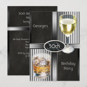 Invitation 50e anniversaire Hommes Boissons Chalkboard Noir